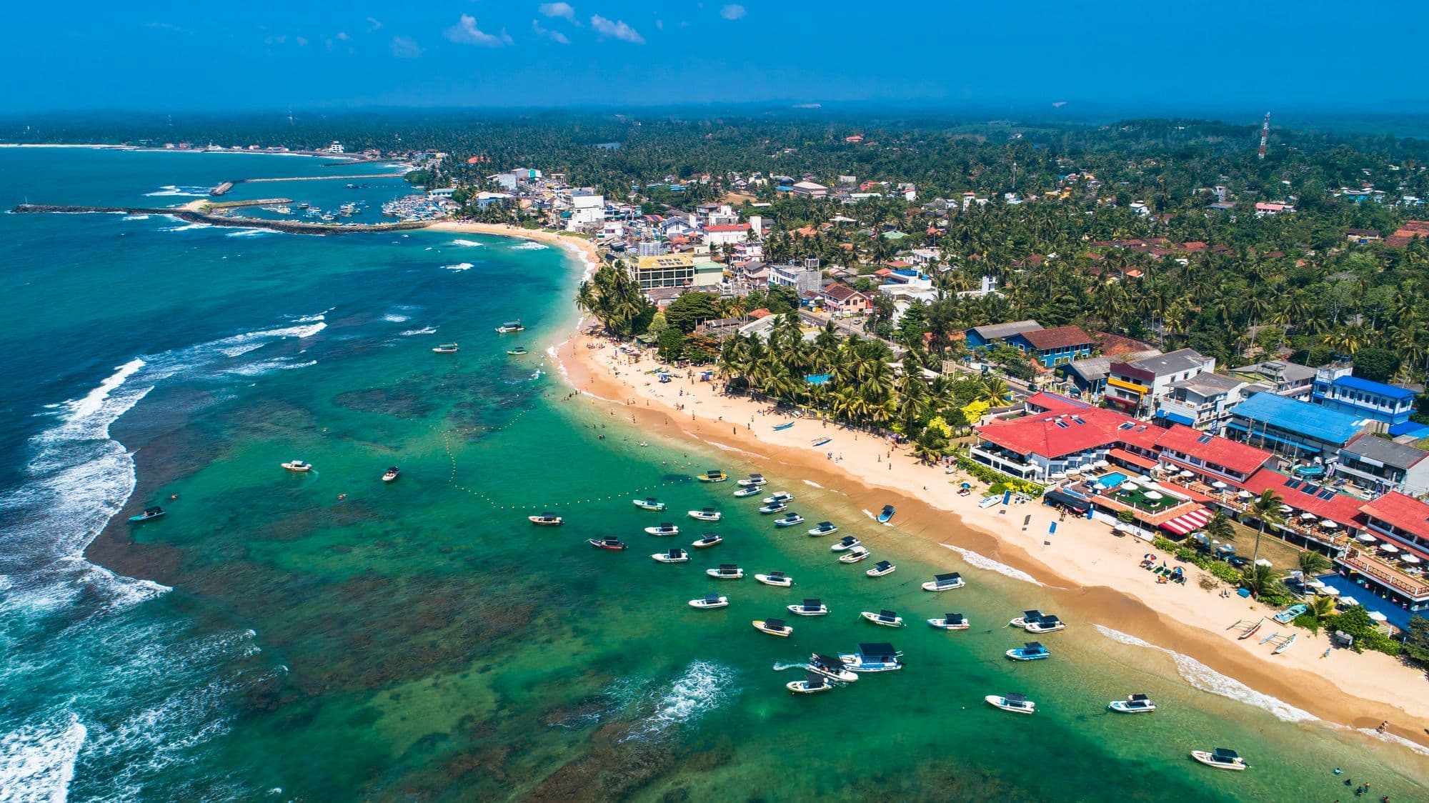 Arial shot of Hikkaduwa's Beautiful coastal line